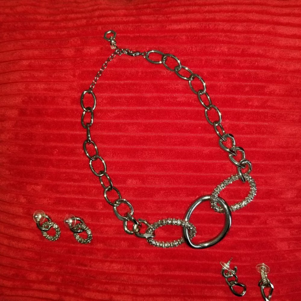 Silver Necklace with 2 sets of Match Earrings